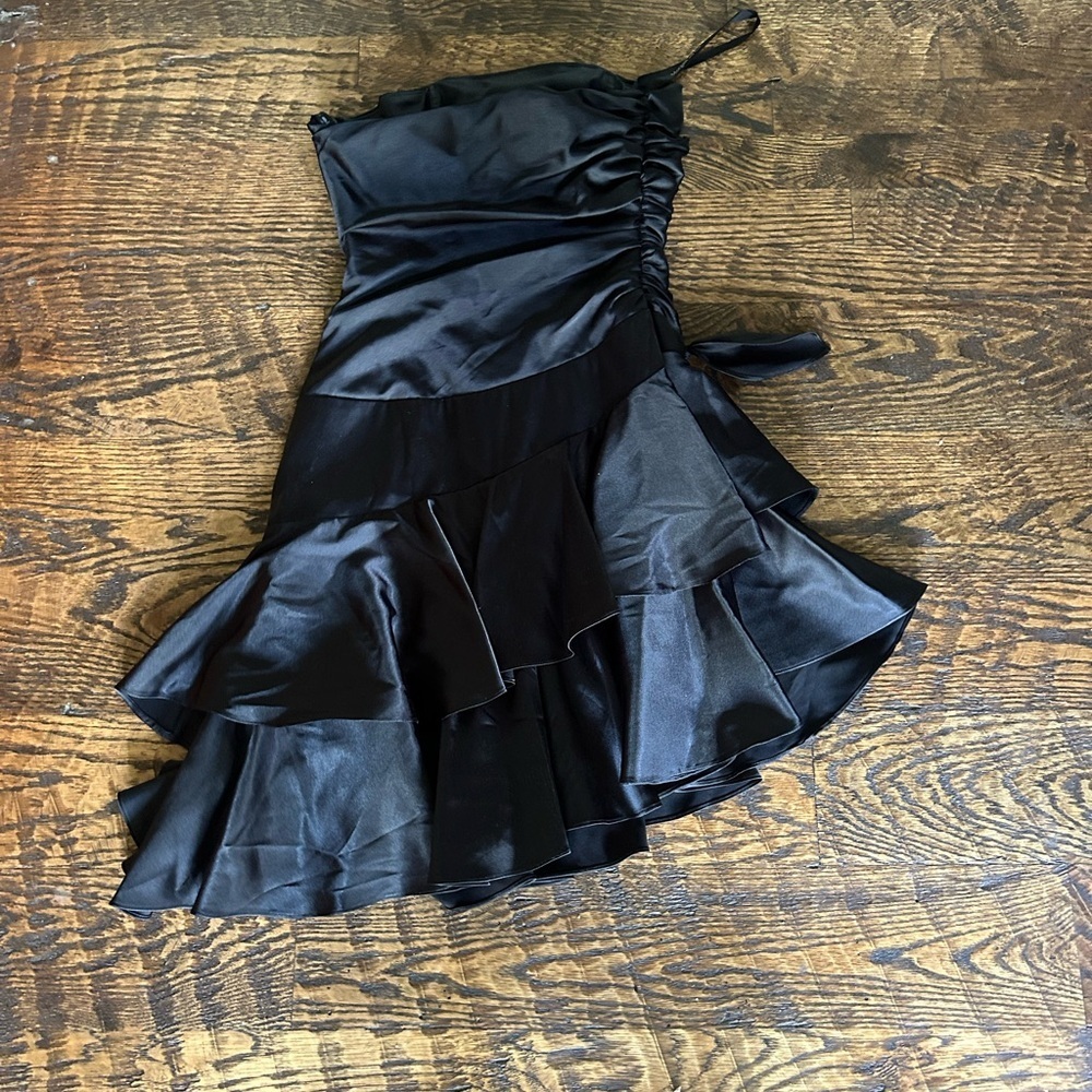 Little Black Asymmetrical Mini Dress Strapless Size XS